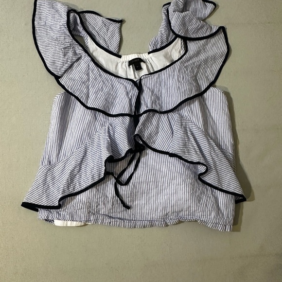 J.Crew Tipped Ruffle Stripe Top Size 10 Blue White Sleeveless Blouse - Picture 5 of 8